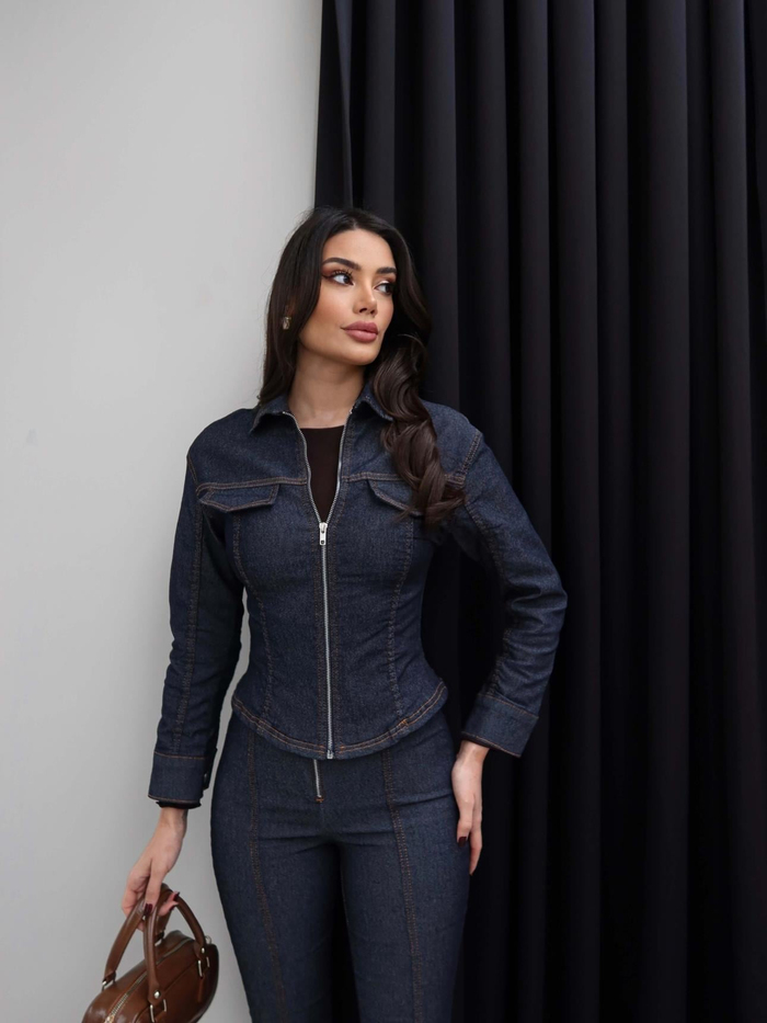 Denim Fermuarlı Ceket Pantolon Takım