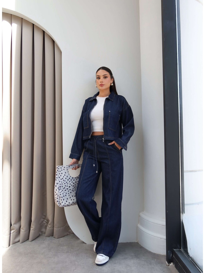 Denim Fermuarlı Ceket Pantolon Takım
