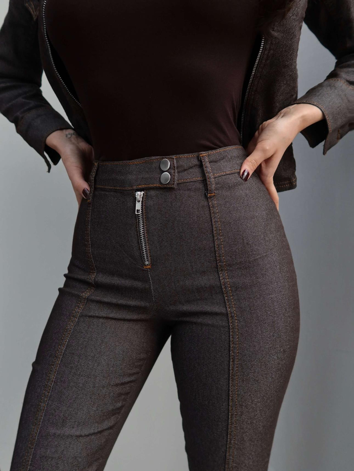 Denim Fermuarlı Ceket Pantolon Takım