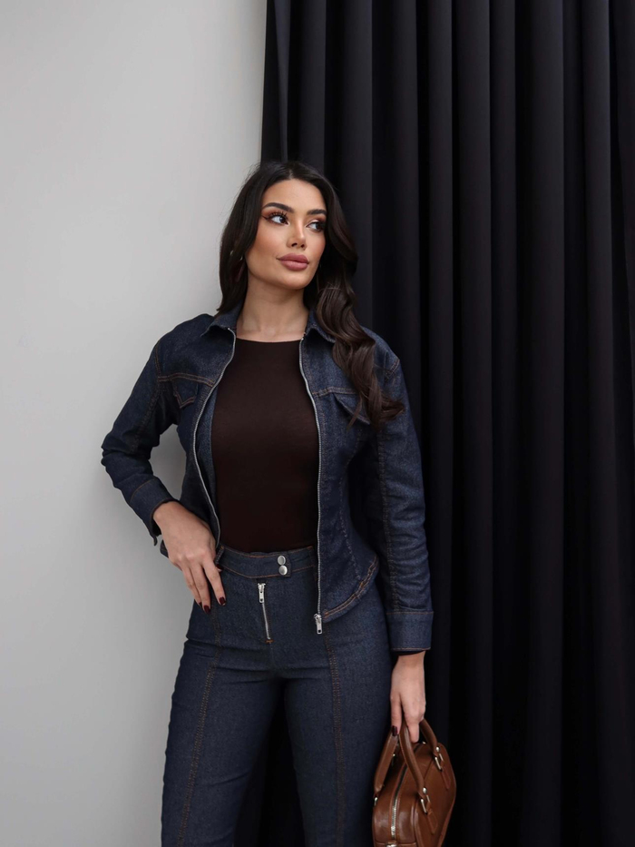 Denim Fermuarlı Ceket Pantolon Takım