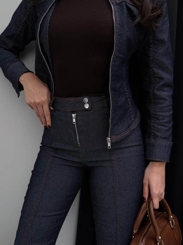 Denim Fermuarlı Ceket Pantolon Takım