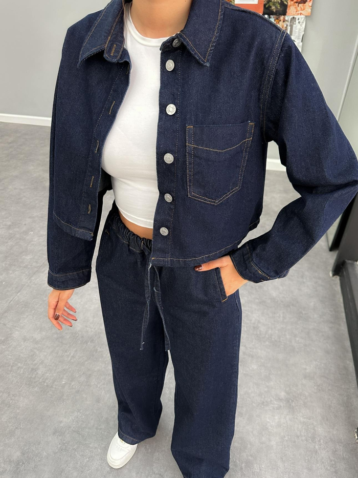 Denim Gömlek Palazzo Pantolon Takım
