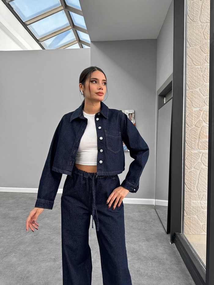 Denim Gömlek Palazzo Pantolon Takım