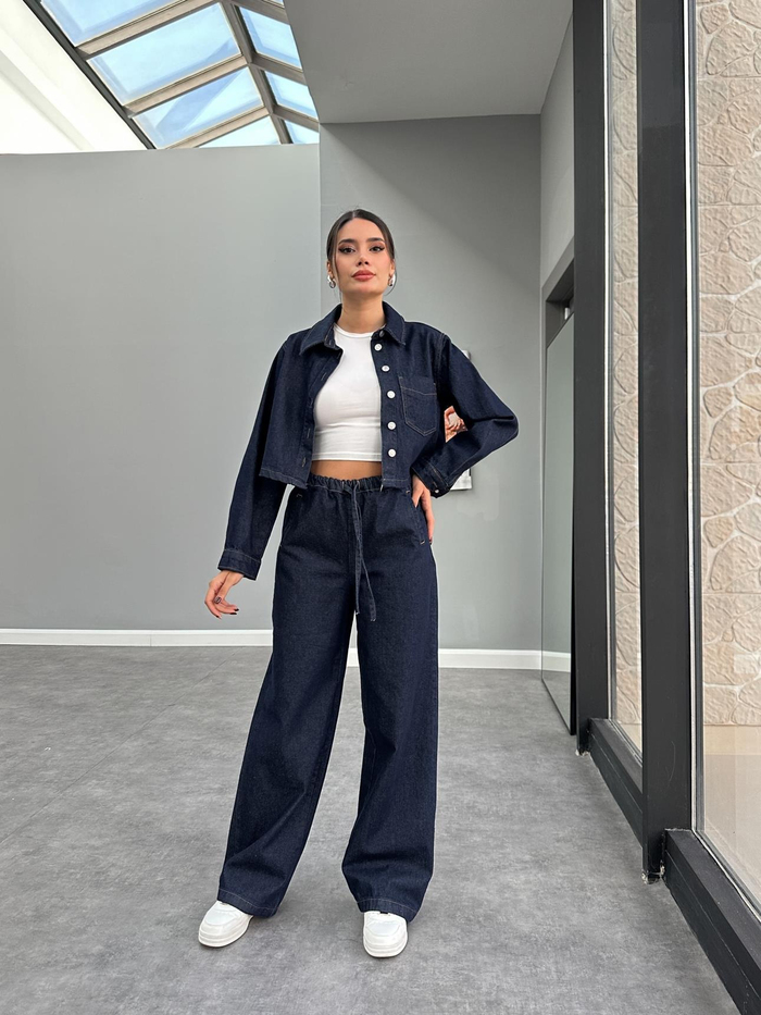 Denim Gömlek Palazzo Pantolon Takım