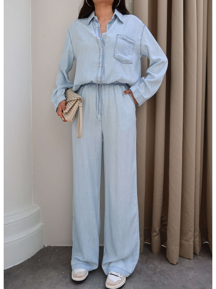 Denim Görünümlü Gömlek Takım