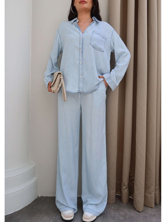 Denim Görünümlü Gömlek Takım