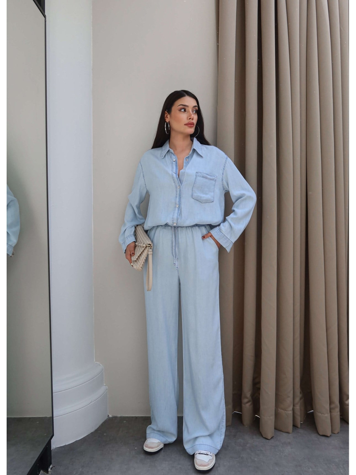 Denim Görünümlü Gömlek Takım