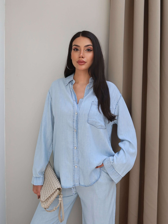 Denim Görünümlü Gömlek Takım