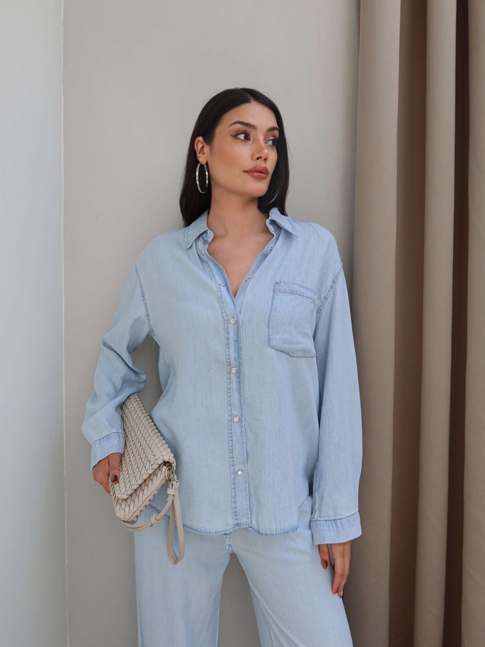 Denim Görünümlü Gömlek Takım