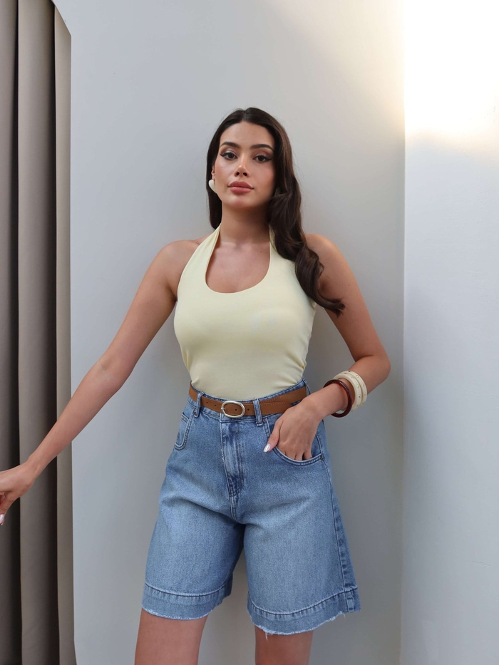Denim Kemerli Şort