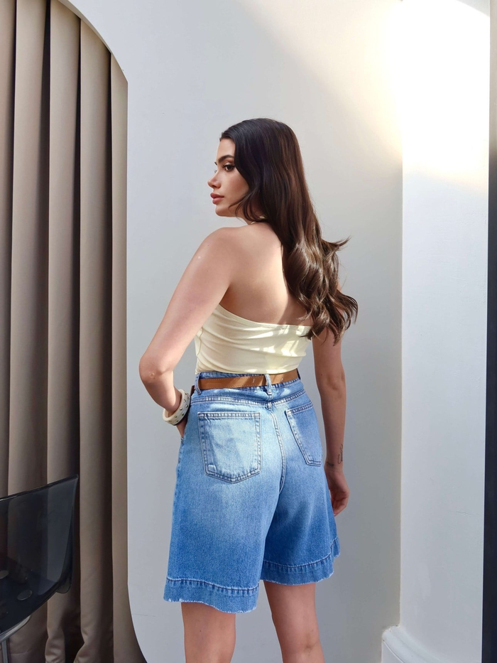 Denim Kemerli Şort