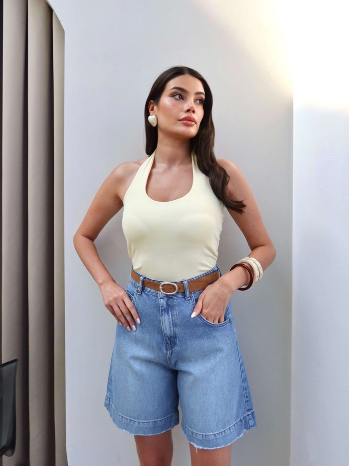 Denim Kemerli Şort