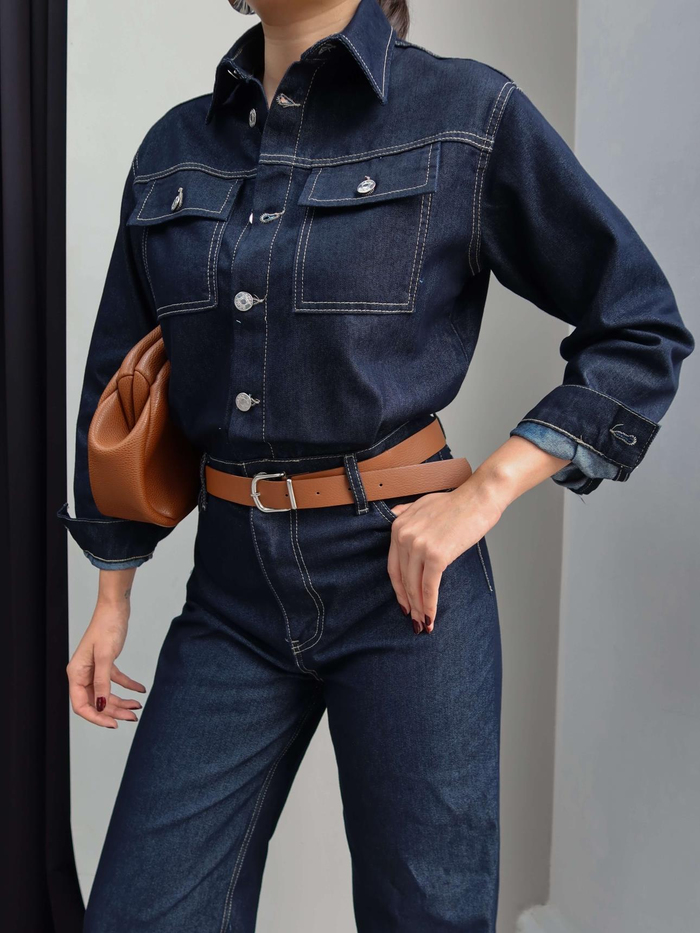 Denim Kemerli Tulum