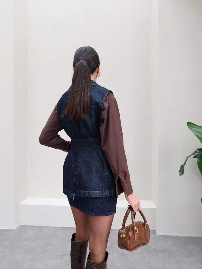 Denim Kuşaklı Yelek