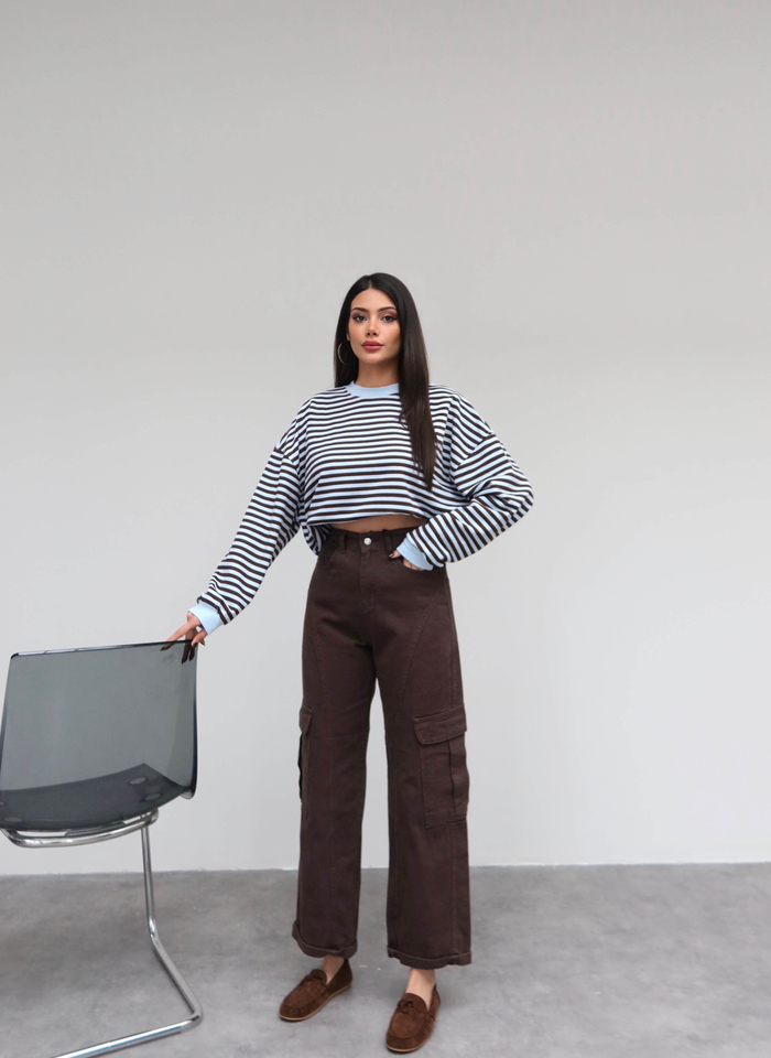Denim Paça Katlamalı Kargo Pantolon
