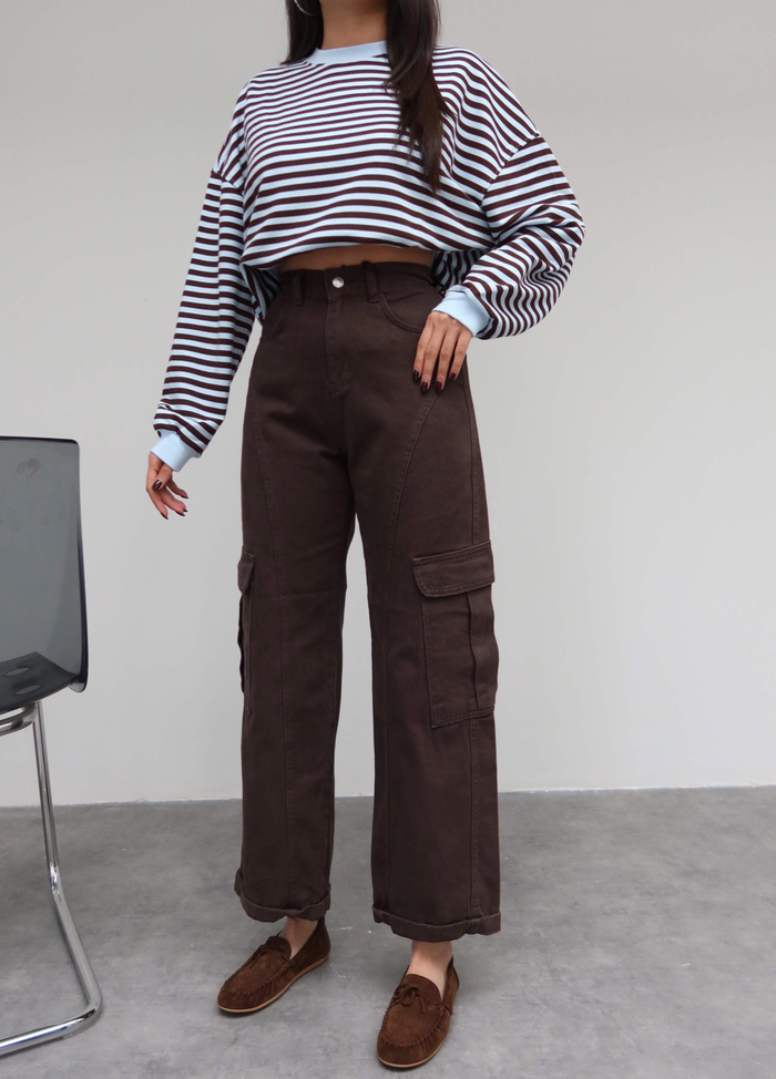 Denim Paça Katlamalı Kargo Pantolon