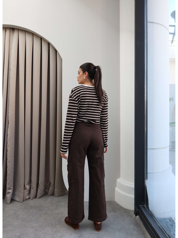 Denim Paça Katlamalı Kargo Pantolon