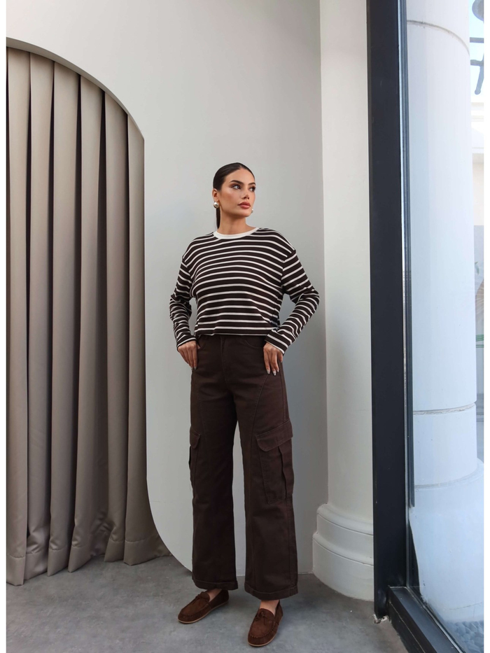 Denim Paça Katlamalı Kargo Pantolon