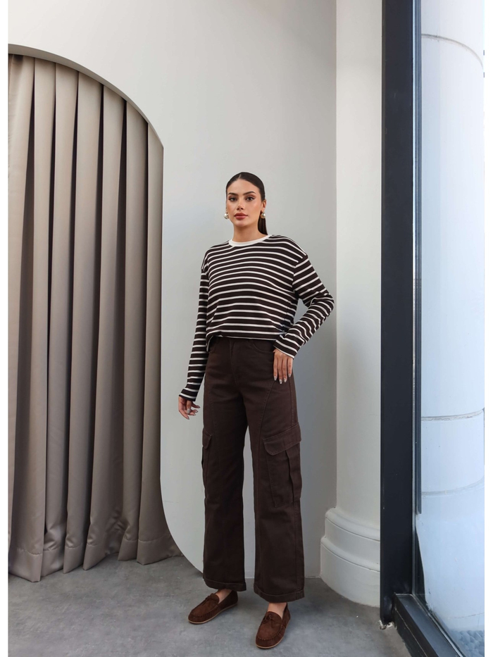 Denim Paça Katlamalı Kargo Pantolon