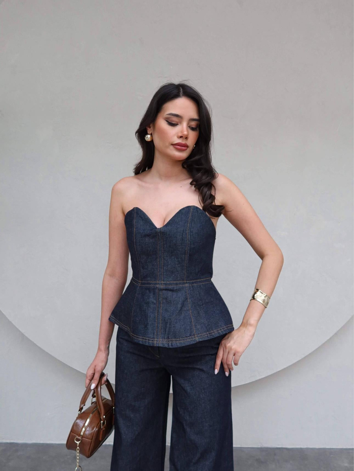 Denim Straplez Bluz