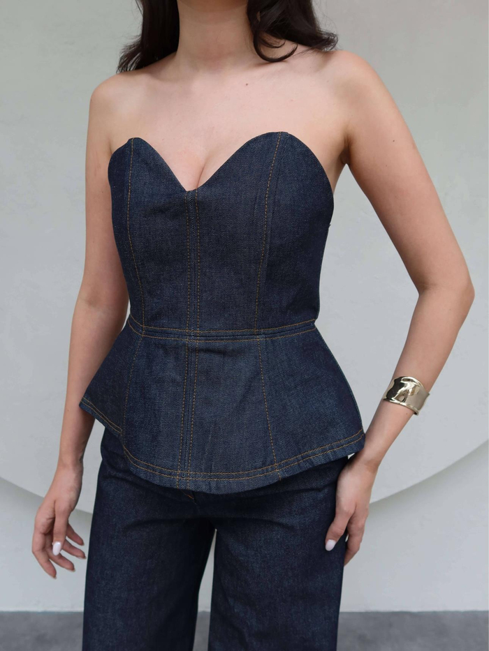 Denim Straplez Bluz