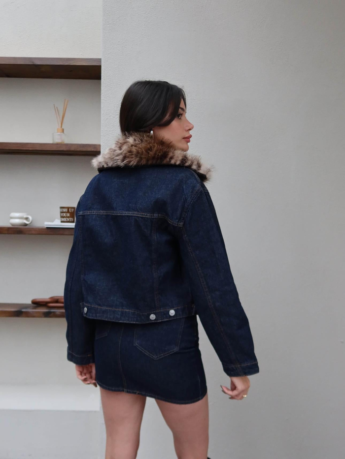 Denim Yakası Kürk Ceket
