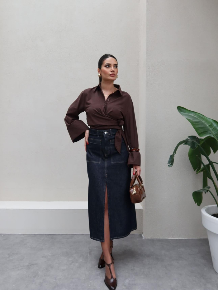 Denim Yırtmaçlı Etek