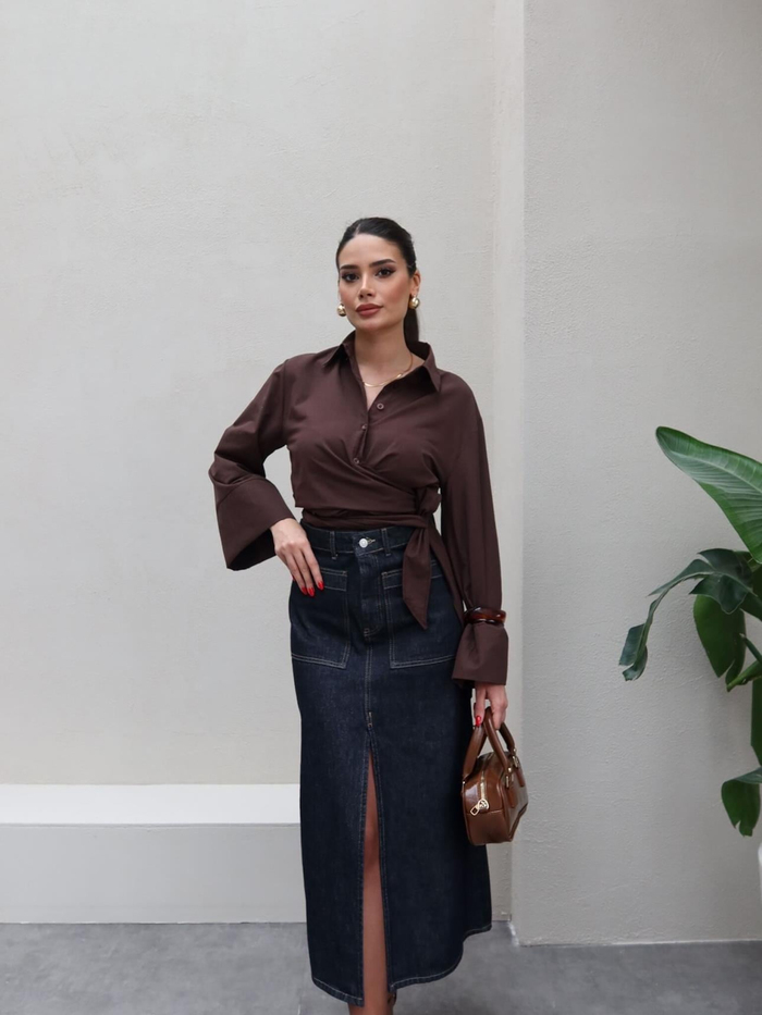Denim Yırtmaçlı Etek