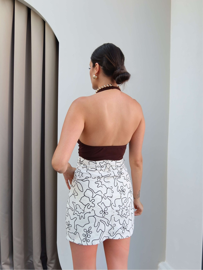 Desenli Denim Mini Etek