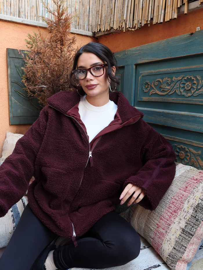 Dik Yaka Cepli Peluş Mont