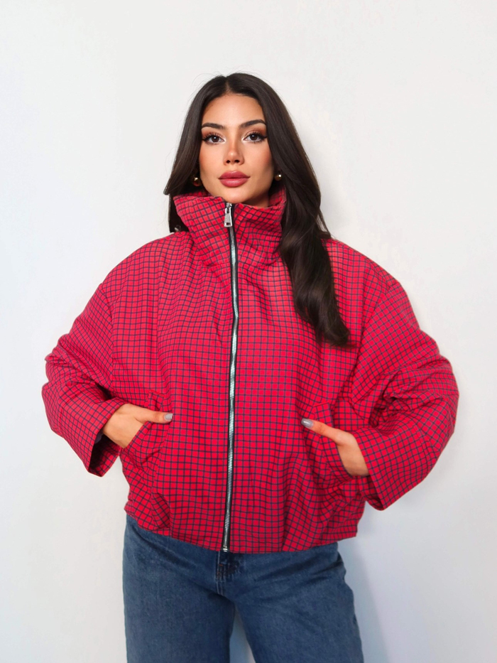 Dik Yaka Ekose Bomber Ceket