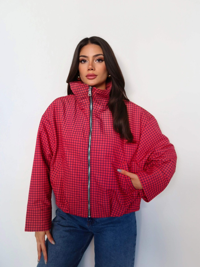 Dik Yaka Ekose Bomber Ceket