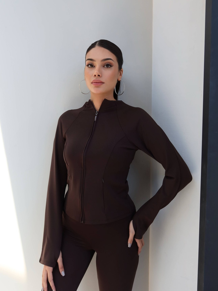 Dik Yaka Fermuarlı Dar Kesim Ceket