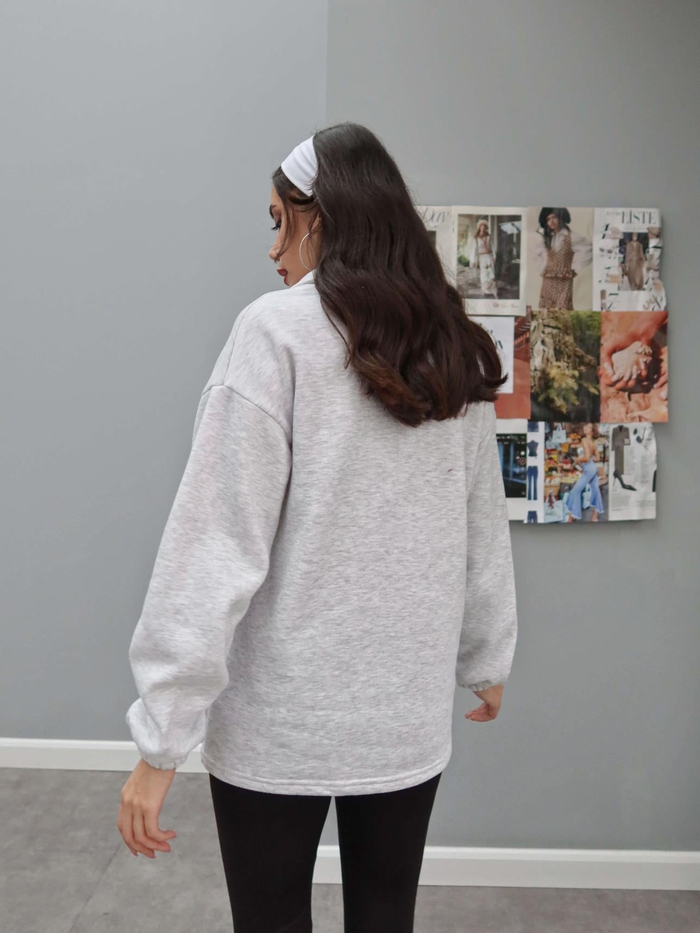Dik Yaka Fermuarlı Düz Sweat