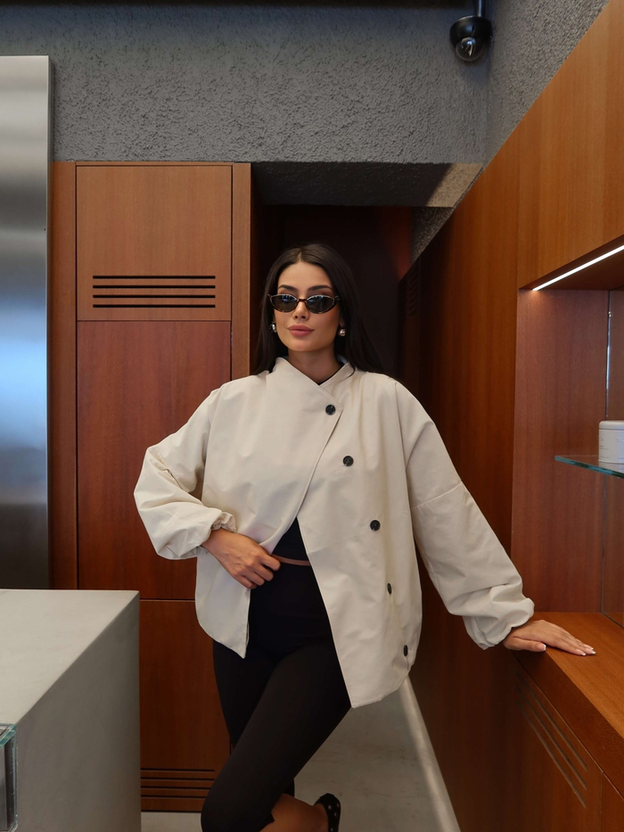 Dik Yaka Gizli Düğmeli Trench