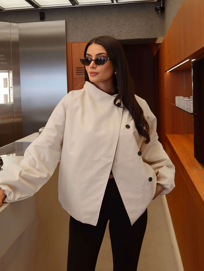 Dik Yaka Gizli Düğmeli Trench