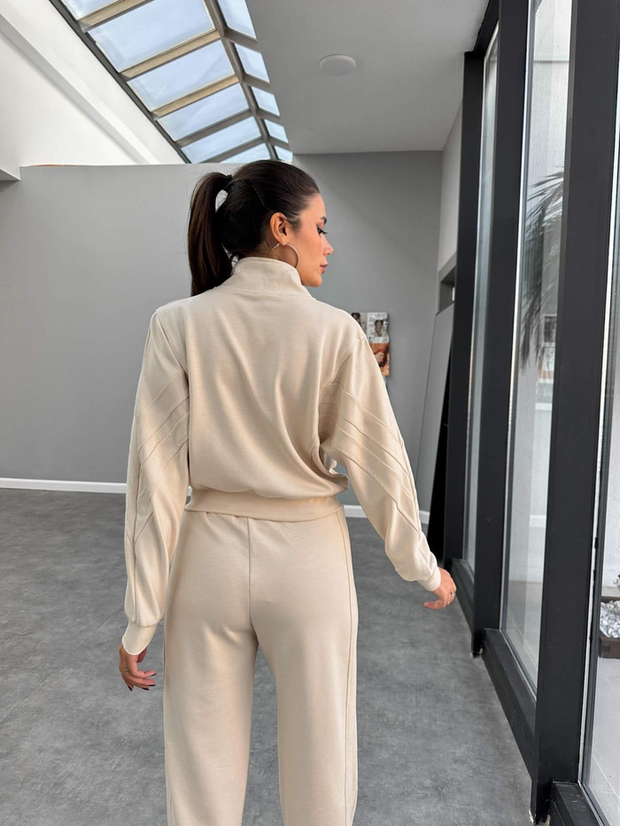 Dikiş Detay Cepli Sweatshirt Takım