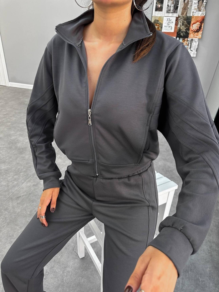 Dikiş Detay Cepli Sweatshirt Takım