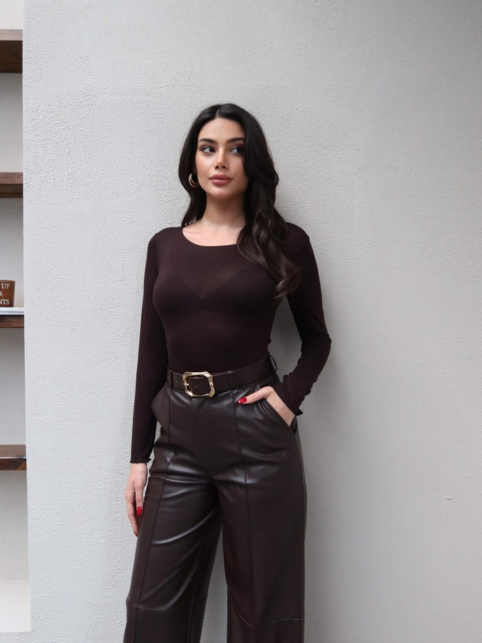 Dikiş Detaylı Deri Pantolon