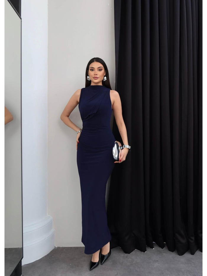 Drapeli Yırtmaçlı Midi Elbise