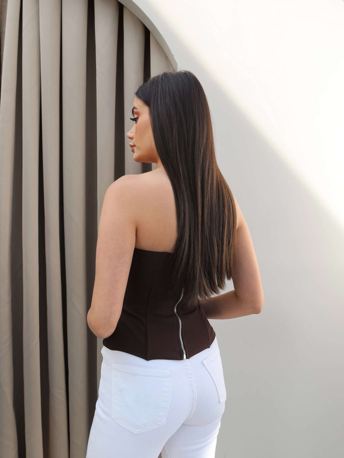 Düğme Detaylı Straplez Bluz