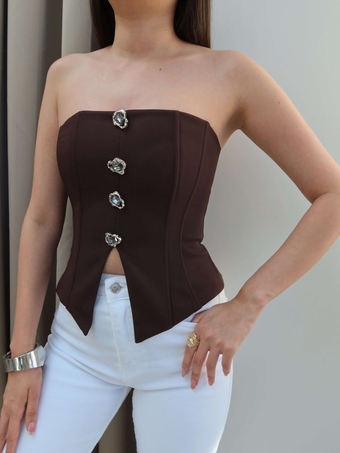 Düğme Detaylı Straplez Bluz
