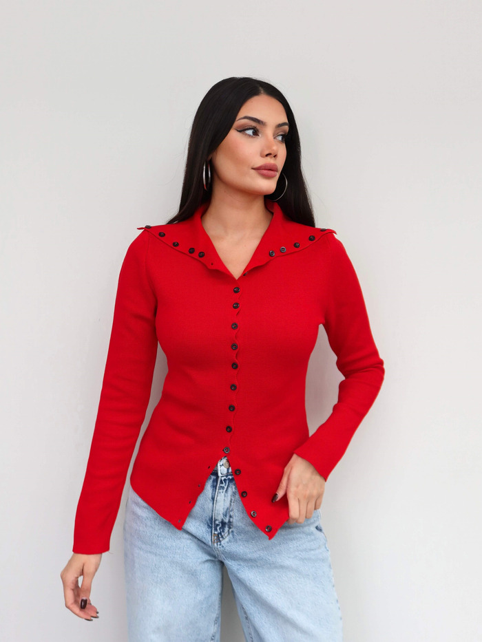 Düğmeli Çelik Örme Hırka