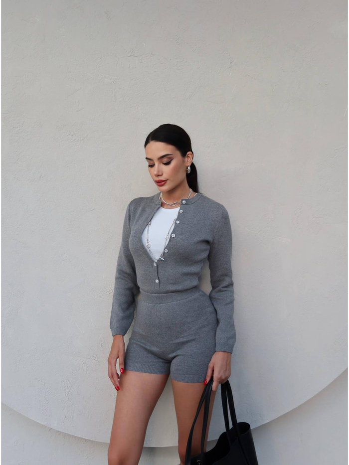 Düğmeli Triko Bodysuit Takım
