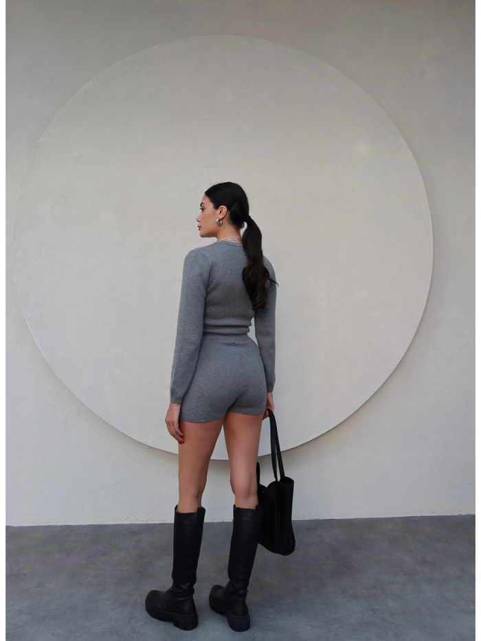 Düğmeli Triko Bodysuit Takım