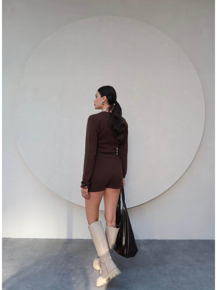 Düğmeli Triko Bodysuit Takım