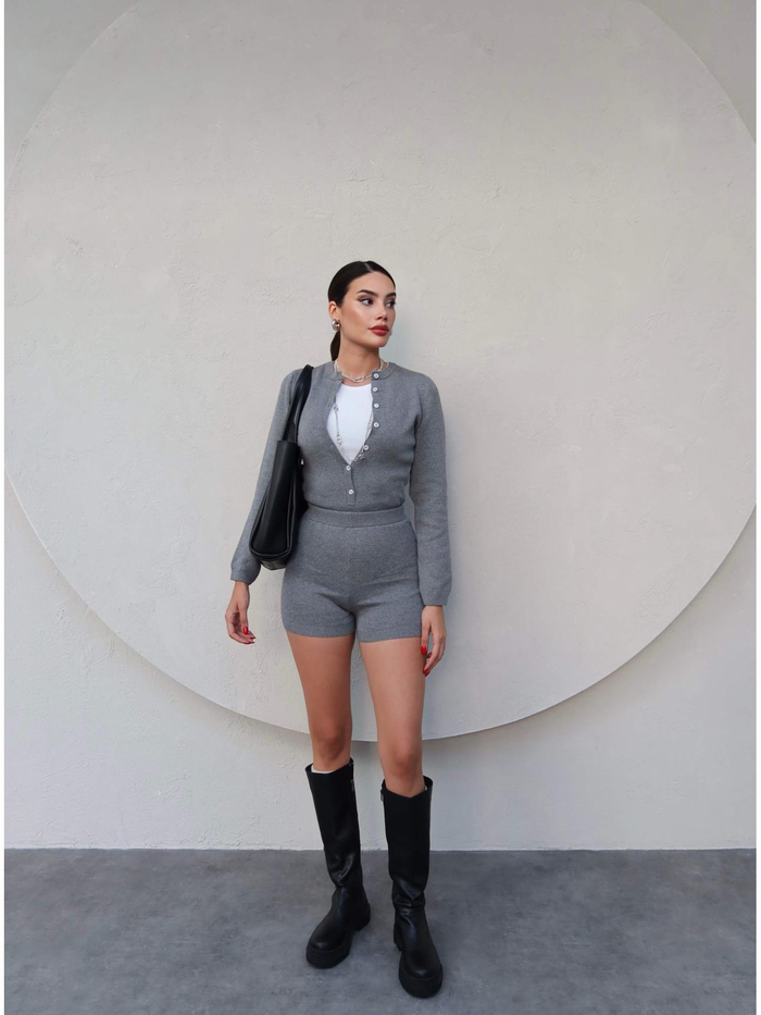Düğmeli Triko Bodysuit Takım