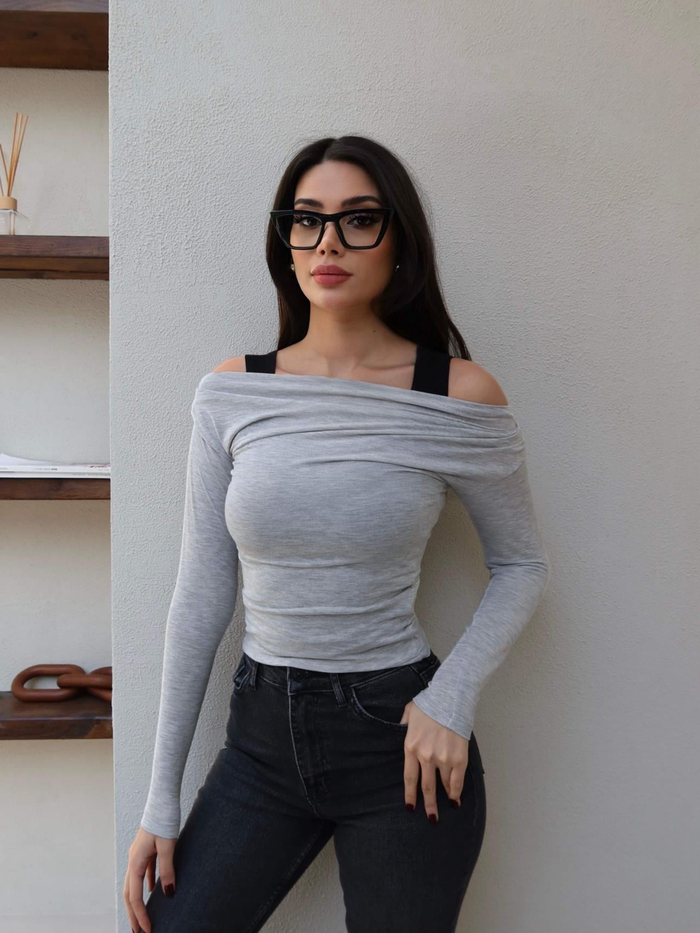 Düşük Omuz Atletli Bluz Takım