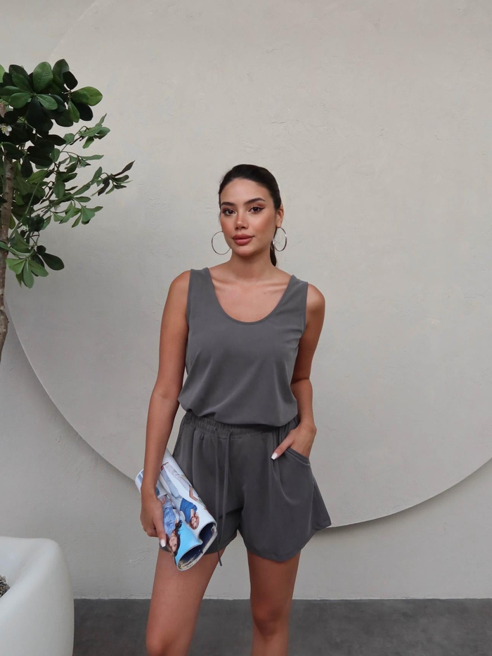 Düz Kesim Şortlu Modal Takım