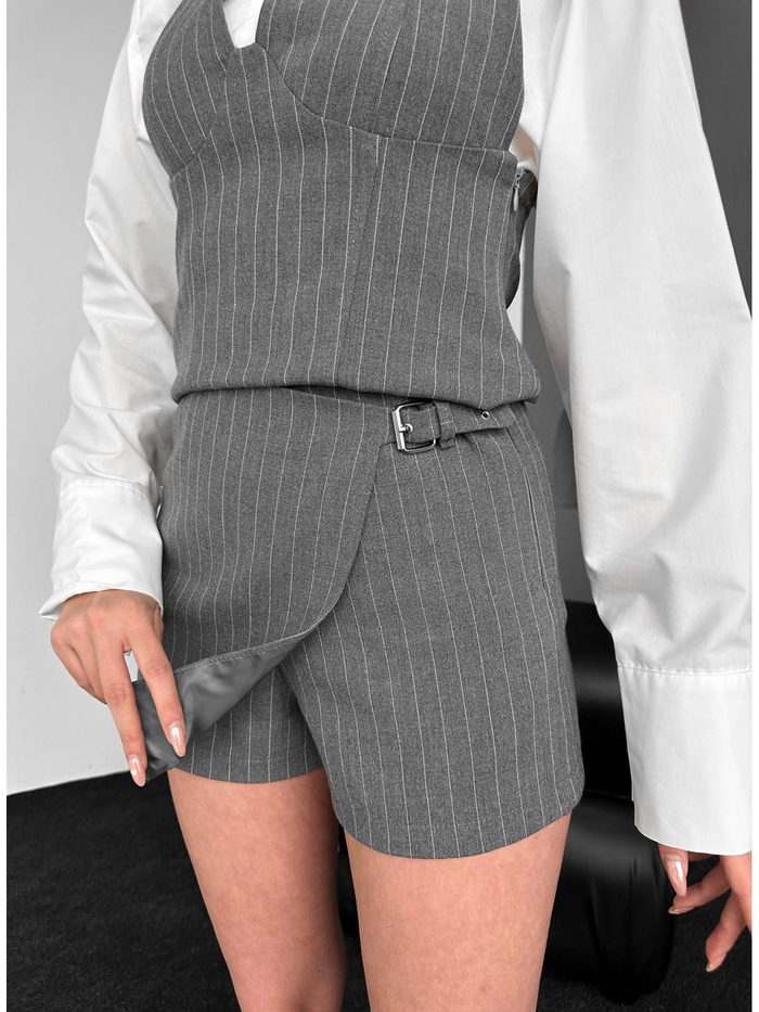 E.H Antrasit Çizgili Private Şort Etek